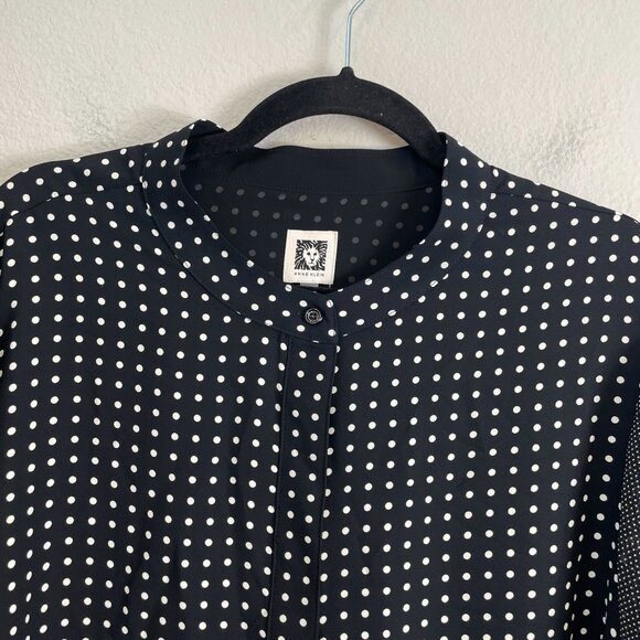 Anne Klein Womens Plus 3X Black White Polka Dot Tunic Blouse Long Sleeve Shirt - Picture 6 of 8
